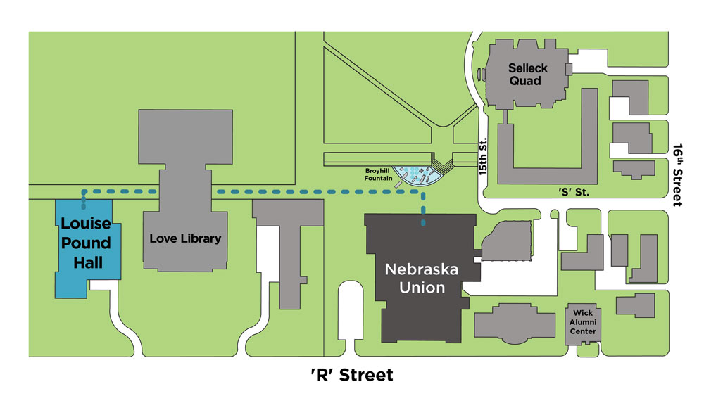 A map indicating that CARE will be located at Louise Pound Hall