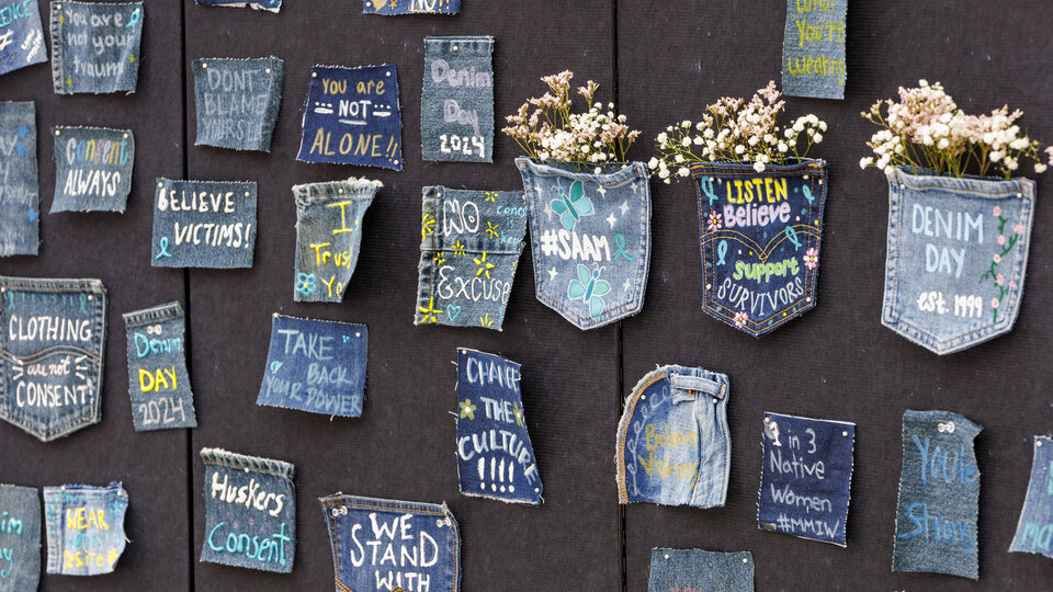Denim Day display for sexual assault awareness month April 2025